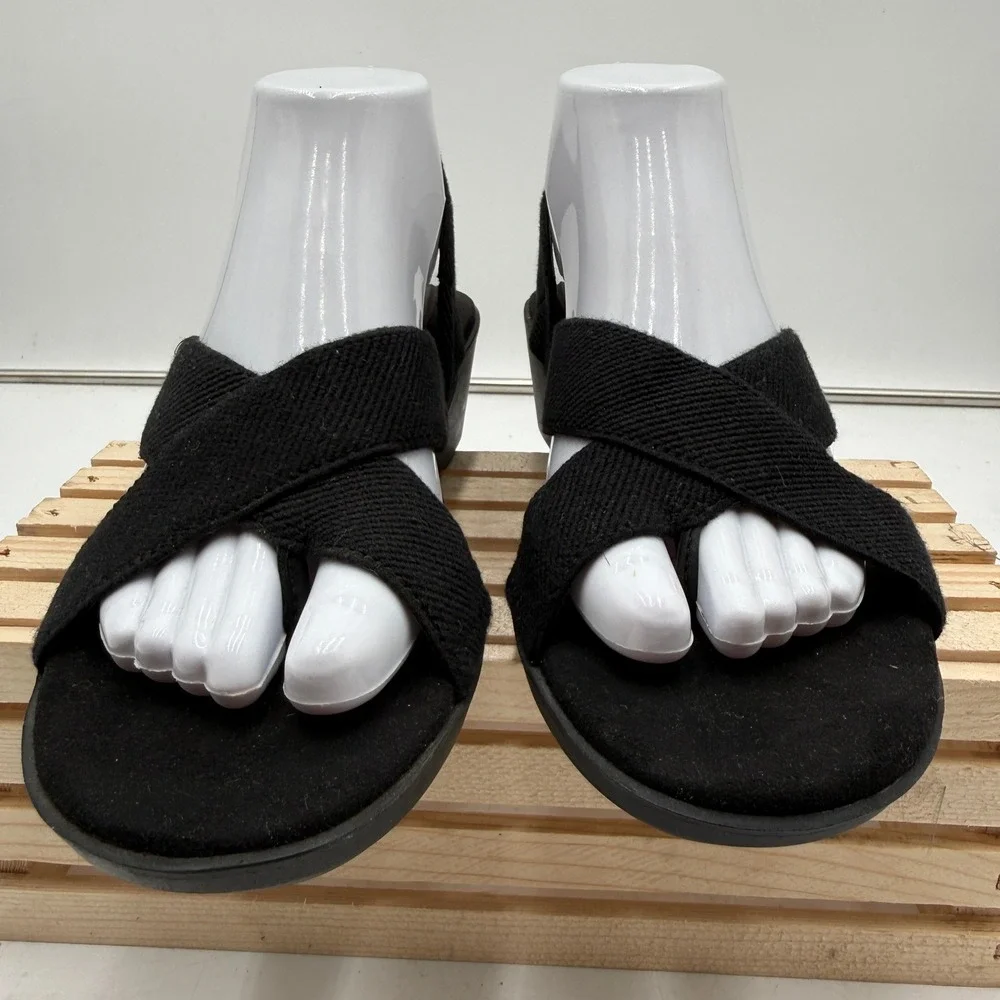 Aerosoles Wedge Sandals Ilona Crisscross Elastic Straps Black Womens Size 8
